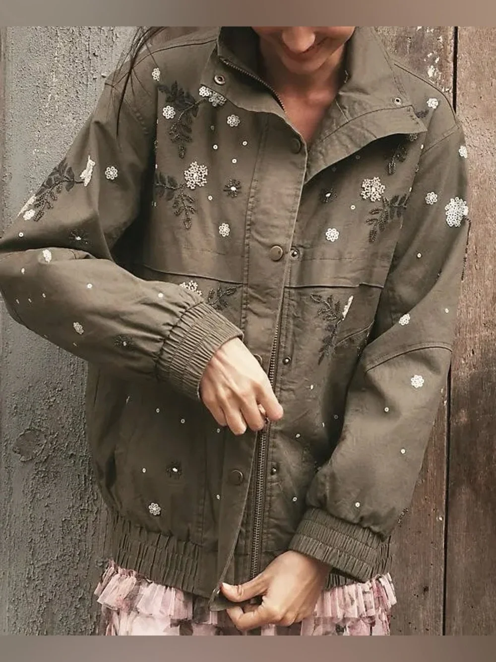 NWOT Anthropologie Pilcro Oversized Sequin Bomber Jacket - green - Small